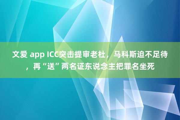 文爱 app ICC突击提审老杜，马科斯迫不足待，再“送”两名证东说念主把罪名坐死
