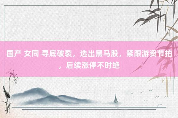 国产 女同 寻底破裂，选出黑马股，紧跟游资节拍，后续涨停不时绝